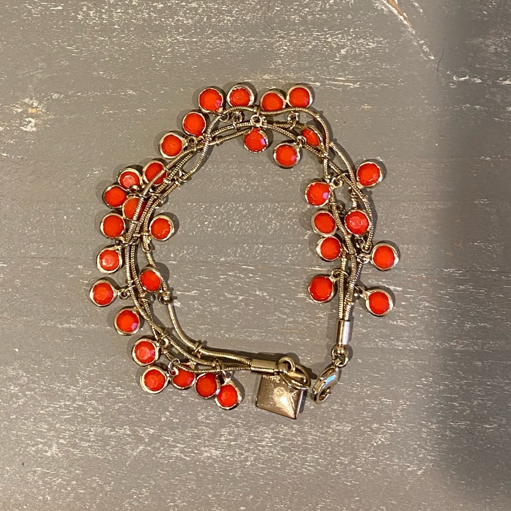 Anne Klein Gold Bracelet with Red Stones Three Stranded Charm  Dangle